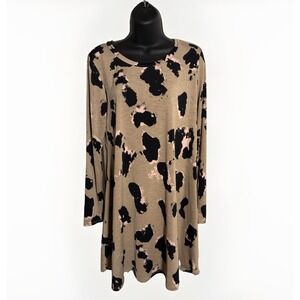 Vince Camuto Animal Print Shift Dress Lined Stretch Long‎ Sleeve Size Medium